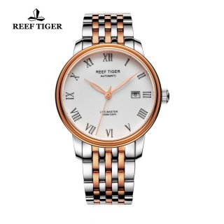 Reef Tiger Life-Master Dress Watch Automatic Rose Gold/Steel White Dial RGA812-PWT