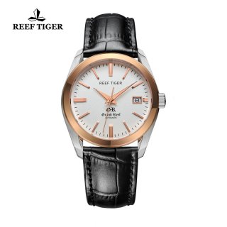 Reef Tiger Grand Reef Dress Watch with Date White Dial Calfskin Leather Watch RGA818-TWB