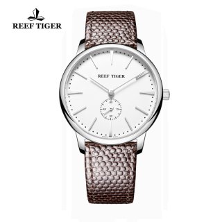 Reef Tiger Vintage Casual Watch White Dial Stainless Steel Calfskin Leather RGA820-YWB-G