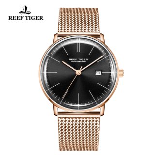 Reef Tiger Classic Legend Fashion Rose Gold Black Dial Automatic Watch RGA8215-PBP