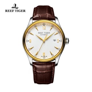 Reef Tiger Heritage Dress Automatic Watch White Dial Calfskin Leather Strap RGA823-TWB