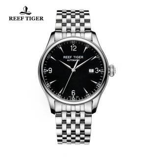Reef Tiger Heritage Dress Automatic Watch Black Dial Stainless Steel Case RGA823-YBY