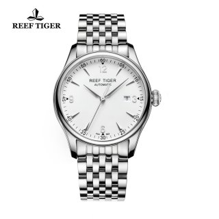 Reef Tiger Heritage Dress Automatic Watch White Dial Stainless Steel Case RGA823-YWY
