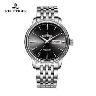 Reef Tiger Prophet Men's Fashion Automatic Business Steel Black Dial Watch RGA8236-YBY