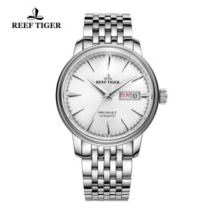 Reef Tiger Prophet Men's Fashion Automatic Business Steel White Dial Watch RGA8236-YWY
