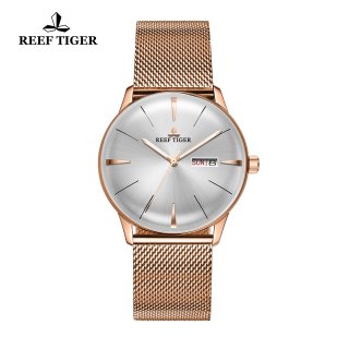 Reef Tiger Classic Heritor Mens Rose Gold Automatic Watch White Dial Watches RGA8238-PWP