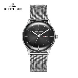Reef Tiger Classic Heritor Fashion Automatic Watch Black Dial Steel For Men Watches RGA8238-YBY