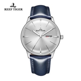 Reef Tiger Classic Heritor Fashion Men's Watch White Dial Leather Strap Automatic Watches RGA8238-YWBH