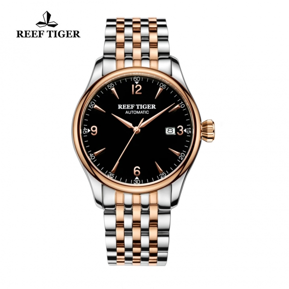 Reef Tiger Heritage Dress Automatic Watch Black Dial Two Tone Case RGA823G-PBT