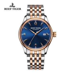 Reef Tiger Heritage Dress Automatic Watch Blue Dial Two Tone Case RGA823G-PLT