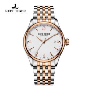 Reef Tiger Dress Automatic Watch White Dial Two Tone Case RGA823G-PWT