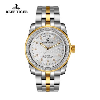 Reef Tiger Dress Watch with Day-Date Two Tone Diamonds Bezel RGA829-TWTD