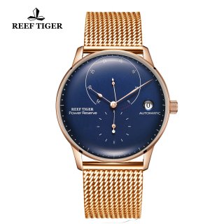 Reef Tiger Seattle Navy II Luxury Rose Gold Blue Dial Waterproof Automatic Watch RGA82B0-2-PLP