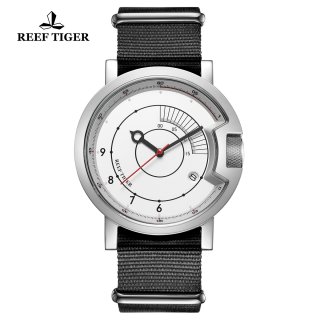 Reef Tiger 1980S Limited Edition Mens Steel White Dial Nylon Strap Automatic Watch RGA9035-YWB