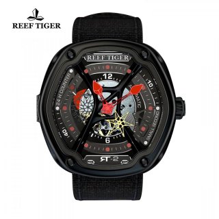 Reef Tiger Gaia's Light Sport Watches Automatic Watch PVD Case Skeleton Dial RGA90S7-BSB