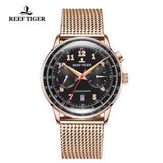 Reef Tiger Limited Edition Luxury Ventage Rose Gold Black Dial Automatic Watch RGA9122-PBP