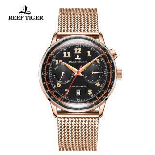 Reef Tiger Limited Edition Luxury Ventage Rose Gold Black Dial Automatic Watch RGA9122-PBPO