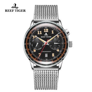 Reef Tiger Limited Edition Ventage Stainless Steel Black Dial Automatic Watch RGA9122-YBYO