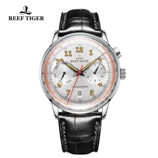 Reef Tiger Limited Edition Luxury Ventage Stainless Steel White Dial Leather Automatic Watch RGA9122-YWBO