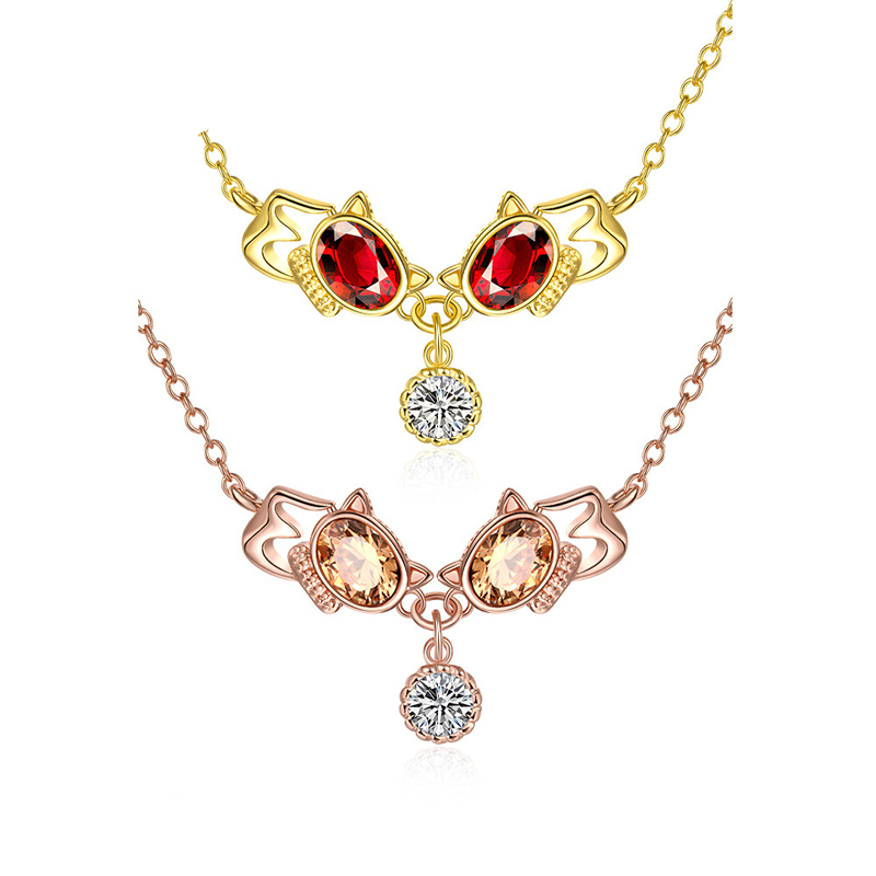 Gold Plated Necklace With Cubic Zirconia Romantic Cute Cat Pendant Necklace KZCN137