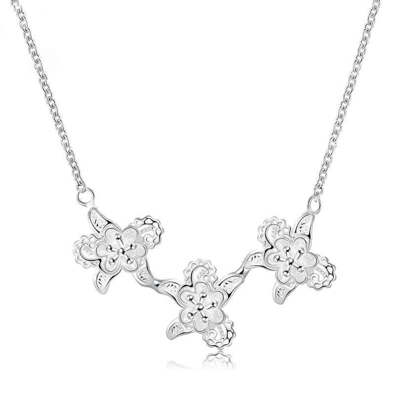 Women luxury jewelry Silver Plant Shaped Pendant Necklace Ladies Exquisite Elegant Hot Sale High Quality