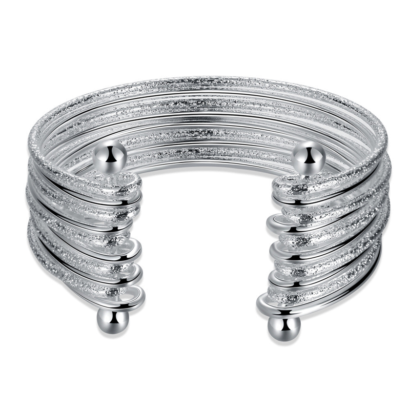 Hot Sale Big Silver Bracelet Bangle for Women Fashion Silver Multi Sandy & Smooth Wire Jewelry Nice Bangle