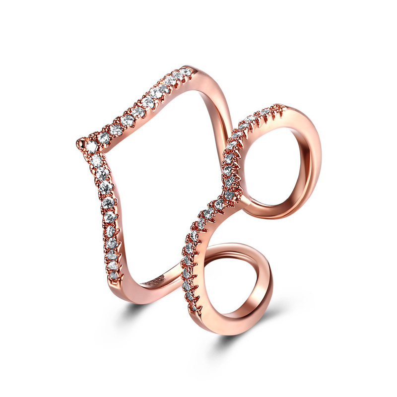Trendy Design Rose Gold Plated Top Grade Tiny Cubic Zirconia Paved Anillos Rings Luxury Party for Women