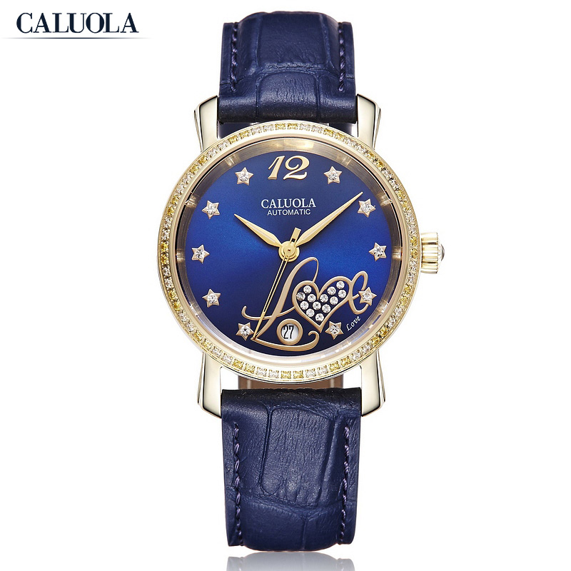 Caluola Automatic Watch Fashion Women Watch Date MOP Dial CA1182ML