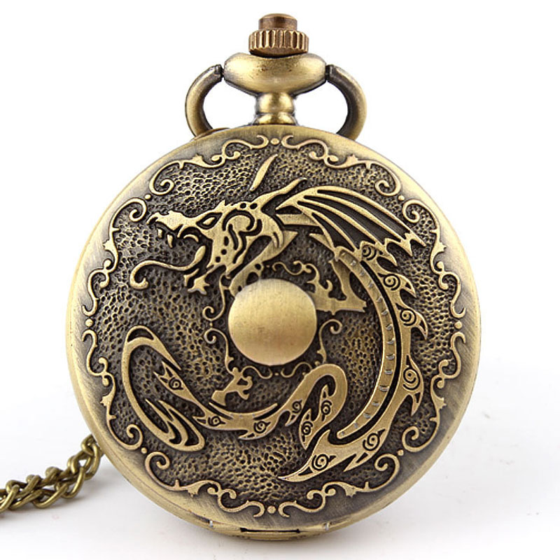 Fashion Quartz New Bronze Chinese Dragon Pocket Watch